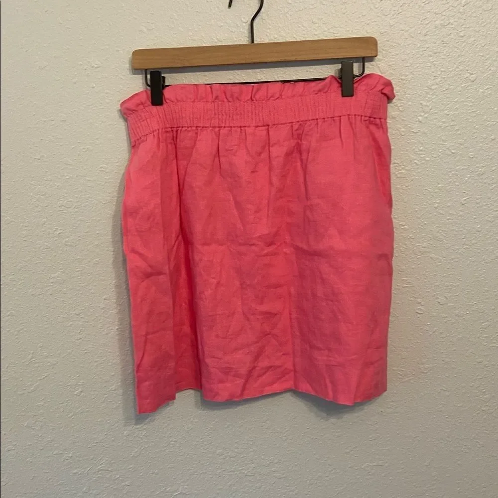 J. Crew Pink Paperbag Waist 100% Linen Chic Pocketed Skirt Size 8